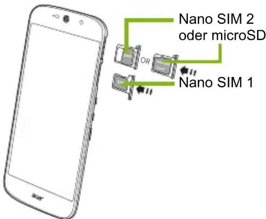 ACER Liquid Jade Primo S58 - Einsetzen der SIM-Karten und der microSD-karte - 2