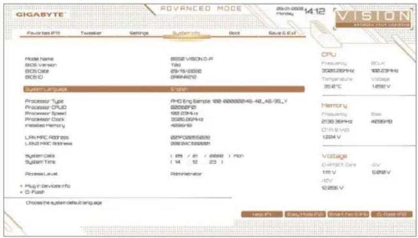 GIGABYTE B550 VISION DP - 2-6 System Info. ( システムの情報) - 1