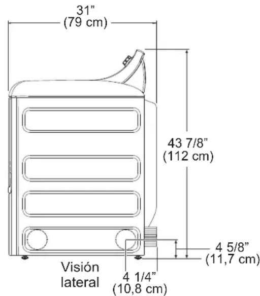 31" (79 cm) 43 7/8" (112 cm) 4 5/8" (11,7 cm) 4 1/4" (10,8 cm) Visión lateral