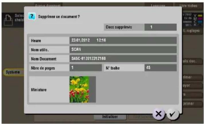 Supprimer ce document ? Docs supprimés 1 Heure 23/01/2012 12:16 Nom utilis. SCAN Nom Document S45C-612012312160 Nbre de pages 1 N° tache 45 Miniature Initializer