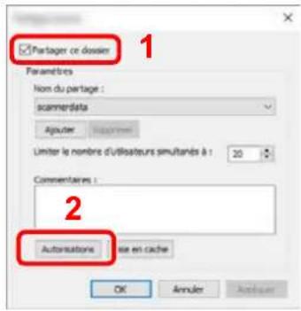 Partager ce dossier 1 Paramètres Nom du partage : scannerdata Agoutier Maximine Limiter le nombre d'utilisateurs simultanés à : 20 Commentaires : 2 Autorisations se en cache OK Annuler Autéquer