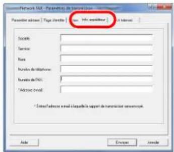 Network SQL - Parameters de transmission Parameters adocce | Page clade | Info espécise | A link Societe: Nombre: Name: Nombre de l'actions: Nombre de FNS: * Adocce email: * Ence l'adocce email : chagada la report de transmission as network. Ade Envoer Arrive