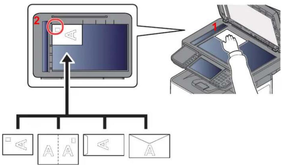 OLIVETTI dCopia 4513M plus - Lors du placement des enveloppes ou cartes sur la glace d'exposition - 1