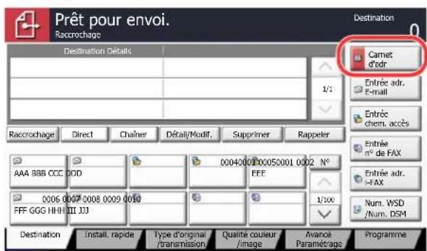 OLIVETTI dCopia 4500MF plus - Dans l'écran de base de la fonction envoi, appuyer sur [Carnet d'adr]. - 1