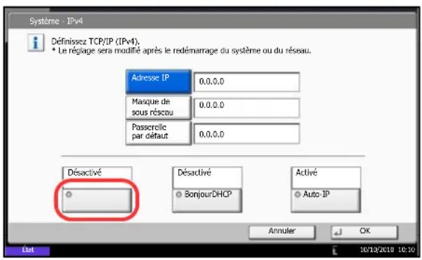OLIVETTI dCopia 6500MF plus - Configuration TCP/IP (IPv4) (par saisie d'adresses IP) - 1