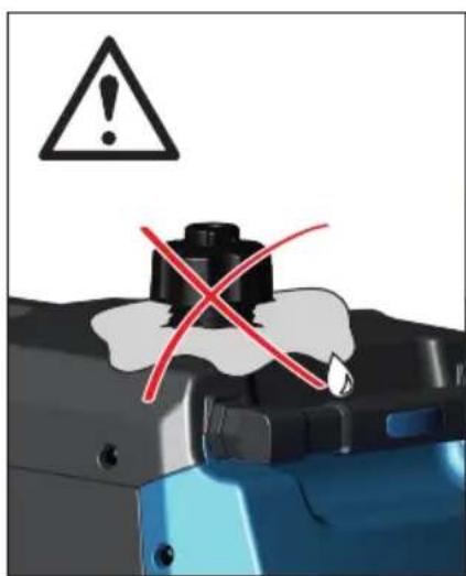 Warning symbol with exclamation mark and red X mark on a device component, indicating hazardous or unexhibited status.