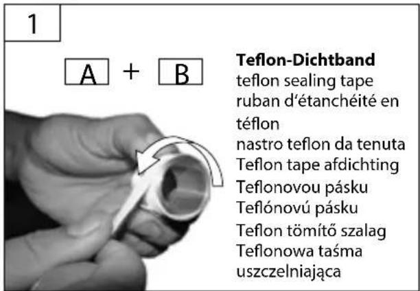 1 A + B Teflon-Dichtband teflon sealing tape ruban d'étanchéité en téflon nastro teflon da tenuta Teflon tape afdichting Teflonovou pásku Teflonovú pásku Teflon tömítő szalag Teflonowa taśma uszczelniająca