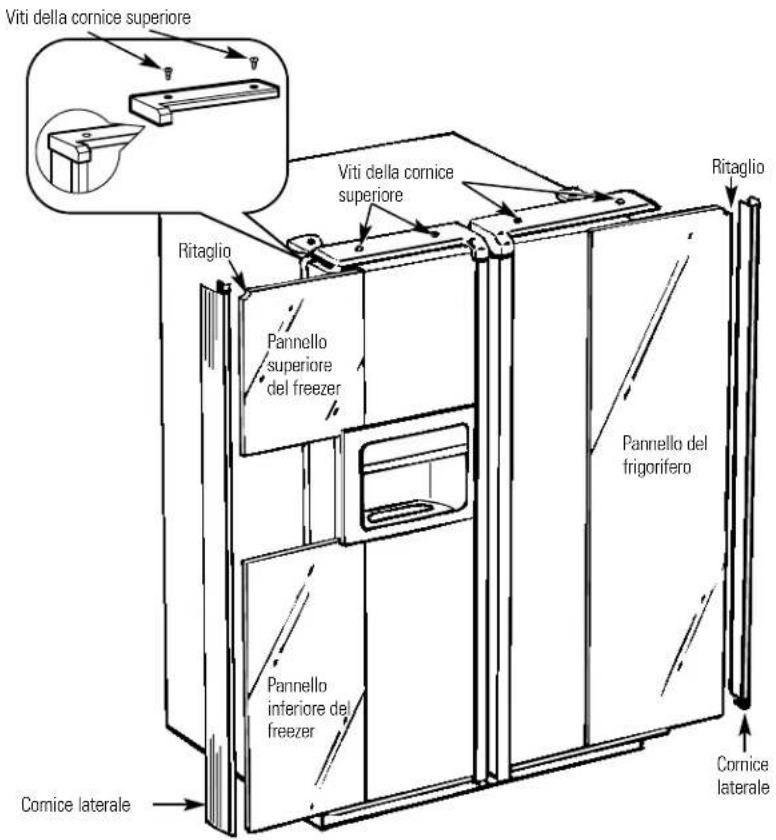 GE GSS25WGMWW - Attacco della cornice superiore sulle porte del freezer e del frigorifero. - 1