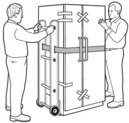GE GSS23GGPWW - ① CÓMO CARGAR EL REFRIGERADOR EN UNA CARRETILLA DE MANO - 1