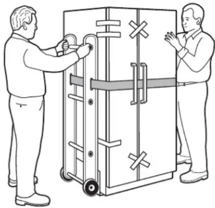 GE GSS23GGPWW - LOADING THE REFRIGERATOR ONTO A HAND TRUCK - 1