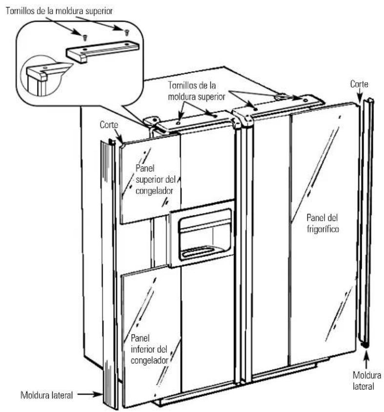 GE GSS25SGMBS - Sujete la moldura superior de las puertas del congelador y del frigorífico. - 1