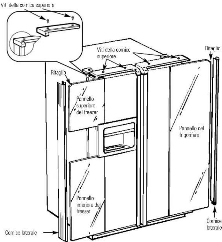 GE TPG21KRDWH - Attacco della cornice superiore sulle porte del freezer e del frigorifero. - 1
