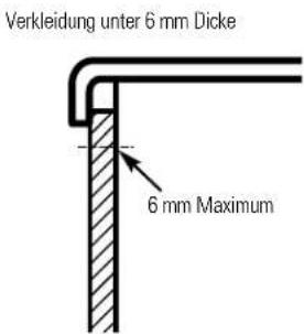 Verkleidung unter 6 mm Dicke 6 mm Maximum