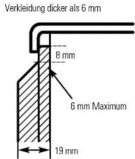 Verkleidung dicker als 6 mm 8 mm 6 mm Maximum 19 mm