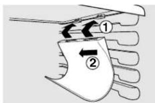 Diagram showing two labeled parts (① and ②) with directional arrows indicating movement or flow between them.