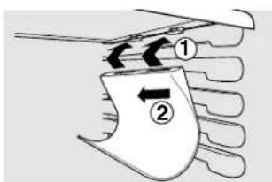 Diagram showing fluid flow or particle movement with numbered regions and directional arrows indicating flow direction