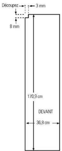Découpez 3 mm 8 mm 170,9 cm DEVANT 36,8 cm