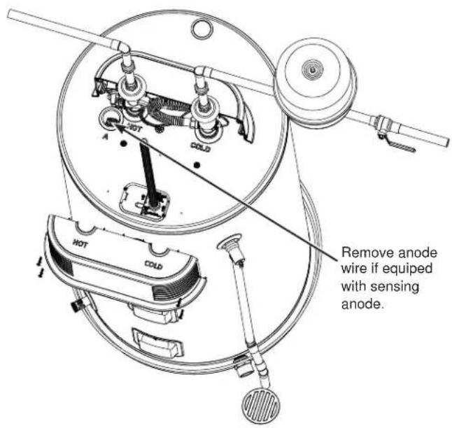 A HOT COLD HOT COLD Remove anode wire if equipped with sensing anode.