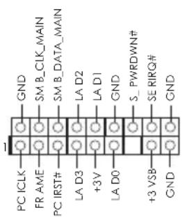 GND SM B_CLK_MAIN SM B_DATA_MAIN GND PC ICLK FR AME PC IRST# LA D3 +3V LA D1 GND S_PWRDWN# SE RIRQ# GND +3 VSB GND
