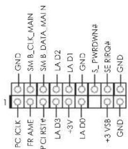 1 PC ICLK GND FR AME SM B_CLK_MAIN PCI RST# SM B_DATA_MAIN LA D3 LA D2 +3V LA D1 LA D0 GND S_PWRDWN# SE R/RQ# +3 VSB GND GND