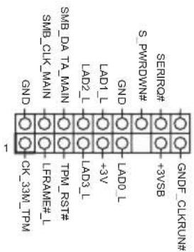 S_PWRDWN# SERIO## +3VSB GNDF_CLKRUN# GND LAD1_L +3V LAD2_L GND SMB_DA_TA_MAIN SMB_CLK_MAIN TPM_RST# LFRAME#_L GND CK_33M_TPM 1