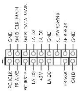 GND SM B_CLK_MAIN SM B_DATA_MAIN LA D2 LA D1 GND S_PWRDNW# SE_RIRQ# GND PC ICLK FR AME PC IRST# LA D3 +3V LA D0 +3 VSB GND