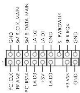 GND SM_B_CLK_MAIN SM_B_DATA_MAIN LA D2 LA D1 GND S_PWROWN# SE_RIRQ# GND PC ICLK FR AME PCI RST# LA D3 +3V LA D0 +3 VSB GND