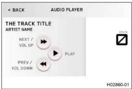 BACK AUDIO PLAYER THE TRACK TITLE ARTIST NAME NEXT / VOL UP PLAY PREV / VOL DOWN H02860-01