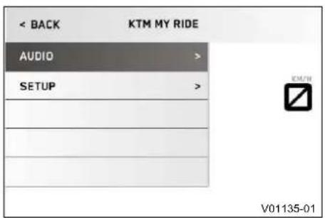 < BACK KTM MY RIDE AUDIO > SETUP > V01135-01
