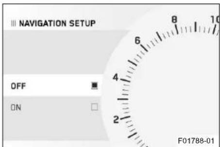 III NAVIGATION SETUP OFF ON F01788-01