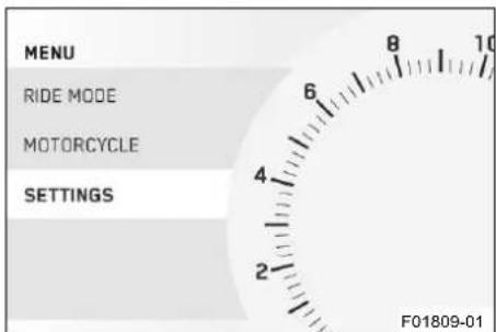 MENU RIDE MODE MOTORCYCLE SETTINGS F01809-01