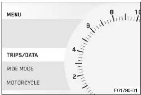MENU TRIPS/DATA RIDE MODE MOTORCYCLE F01795-01