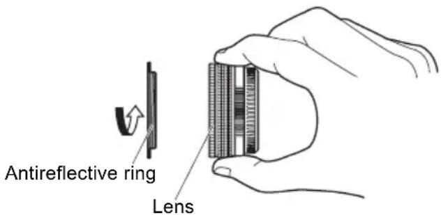 OLYMPUS PTEP13 - Attach the antireflective ring (optional) to the lens filter thread part. - 1