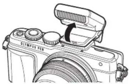 OLYMPUS PTEP13 - Attach the flash to the camera and raise the light emitting part - 1