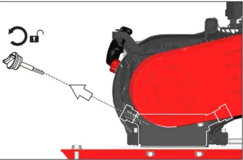 Technical diagram showing mechanical assembly with labeled components and directional arrows indicating motion or assembly.