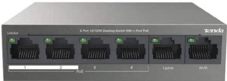 Link/Act 6-Port 10/100M Desktop Switch With 4-Port PoE Tenda 1 2 3 4 Uplink NVR PoE