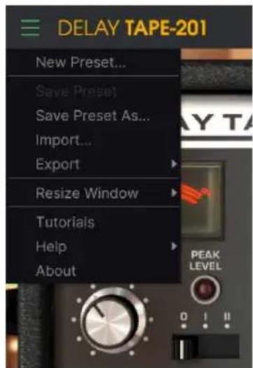 Arturia Delay Tape201 - Options du plug-in - 1