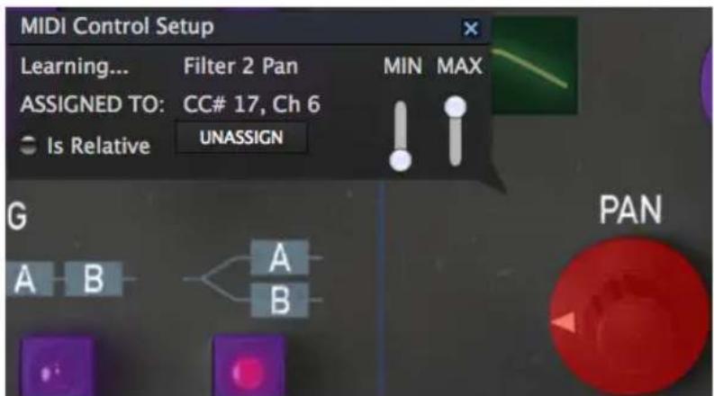 Arturia Filter M12 - 4.1.8.1.Assigner/retirer des contrôles - 1