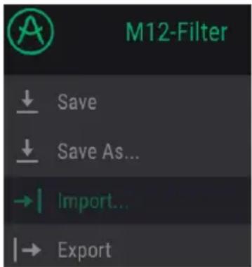 Arturia Filter M12 - La commande Import... - 1
