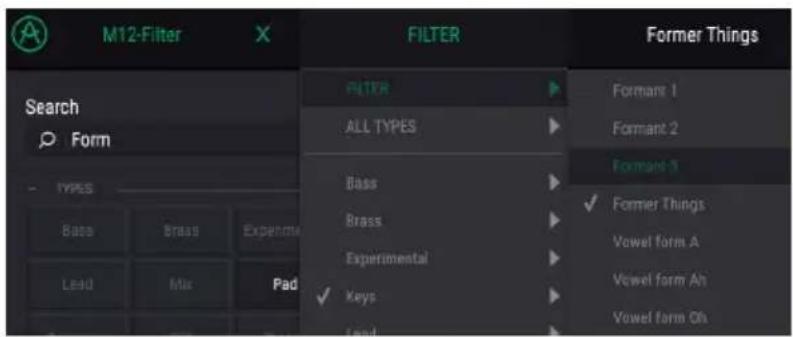 Arturia Filter M12 - Choisir des présélections : autres méthodes - 1