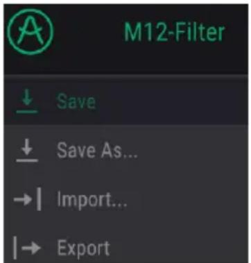 Arturia Filter M12 - L'option Save Preset - 1