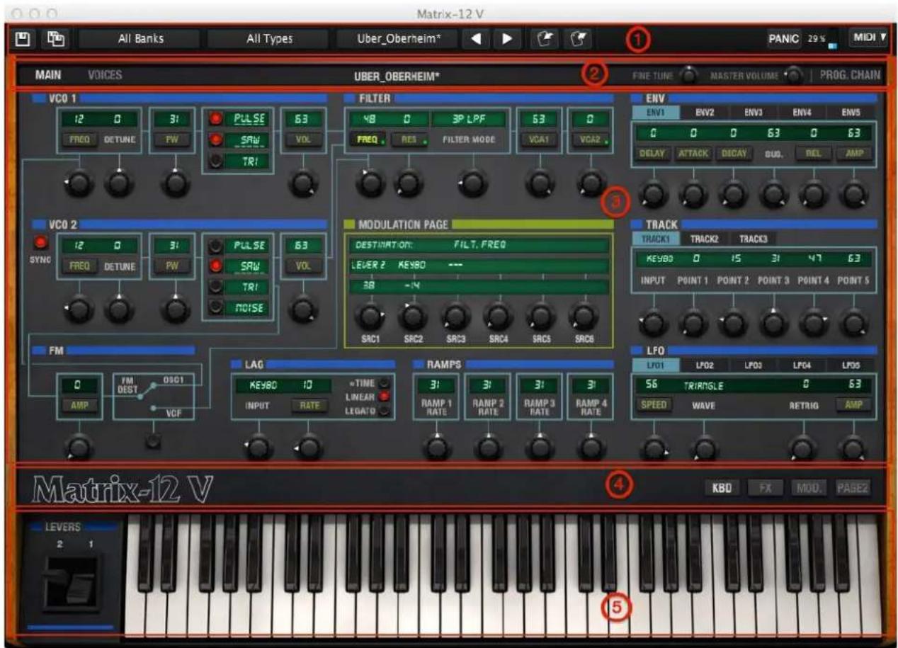 Arturia Matrix12 V - Composants de la fenêtre principale - 1