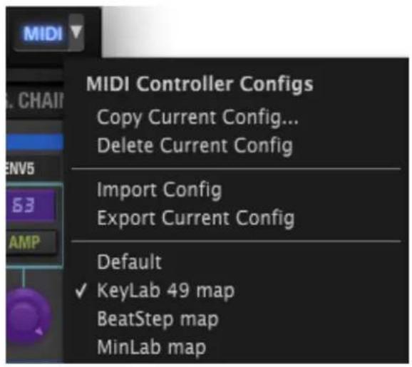 Arturia Matrix12 V - Menu MIDI - 1