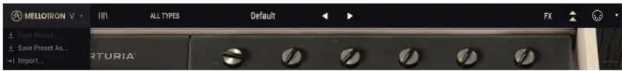 Arturia Mellotron V - La barre d'outils supérieure - 1