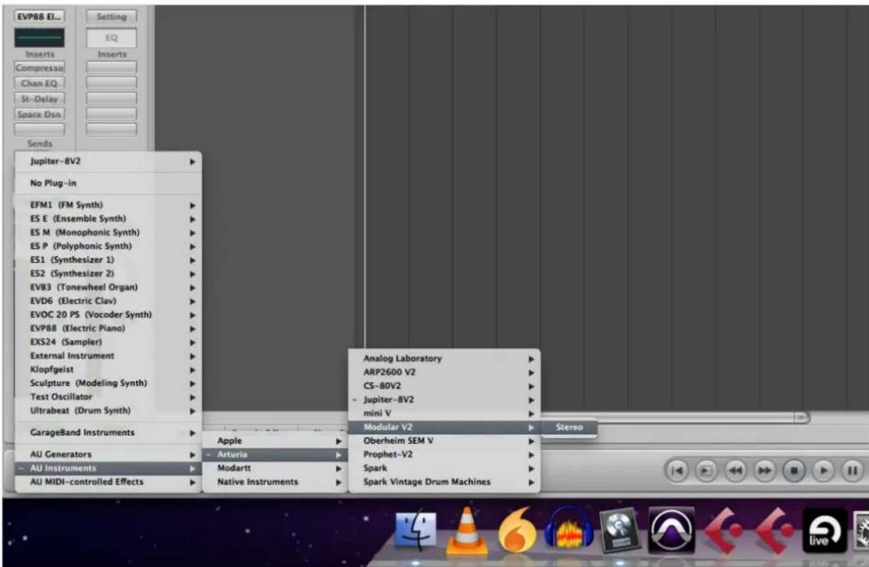 Arturia Modular V - Utilisation dans logici, MAC OS x (au) - 2