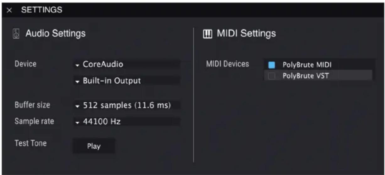 Arturia Polybrute Connect - Audio MIDI Settings - 1