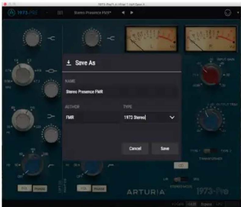 Arturia Pre 1973 - L'option Save As... - 1