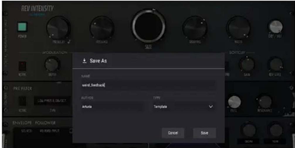Arturia REV Intensity - La barre d'outils supérieure - 1