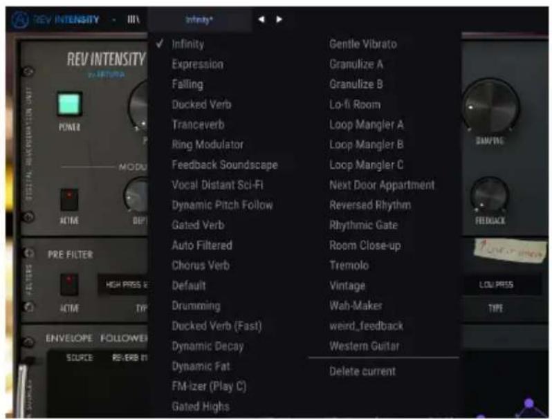 Arturia REV Intensity - Sélectionner une préselection - 1