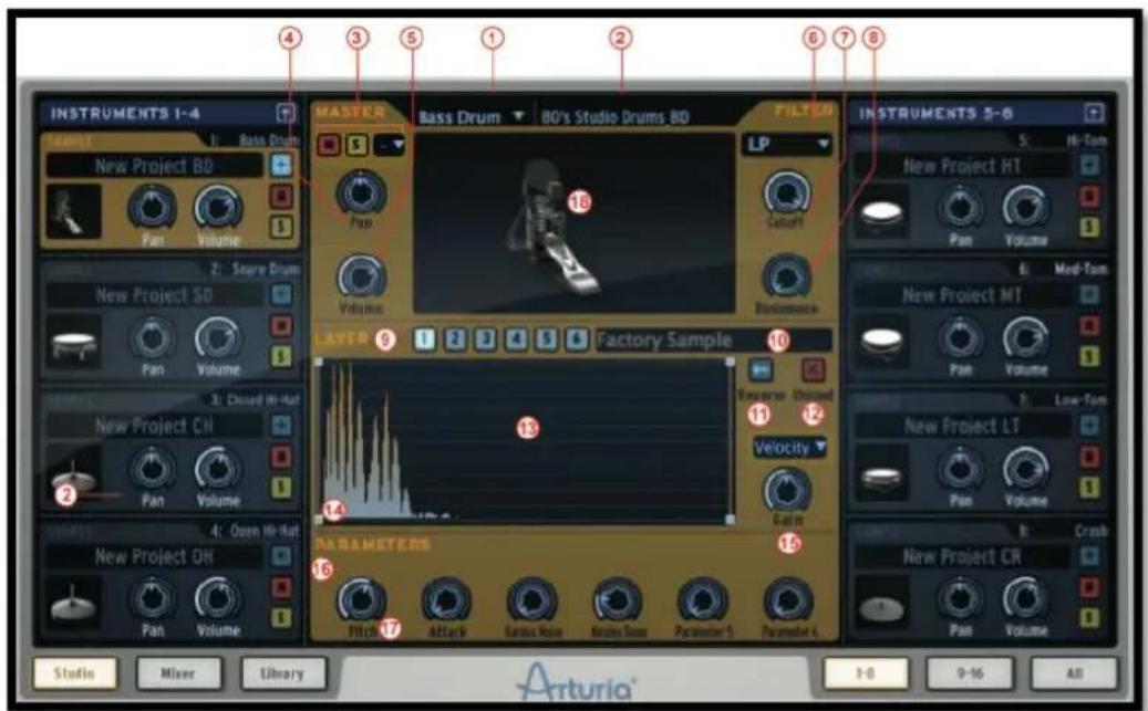 Arturia Spark Dubstep - Fenêtre d'édition des instruments - 1